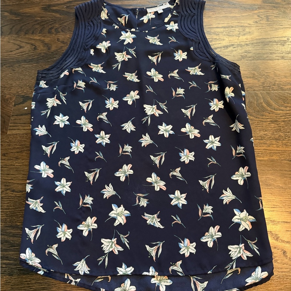 Daniel Rainn Navy Floral Lace-Trim Sleeveless Top